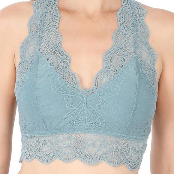 Lace Hourglass Back Bralette-Blue Grey - Picture 4 of 4